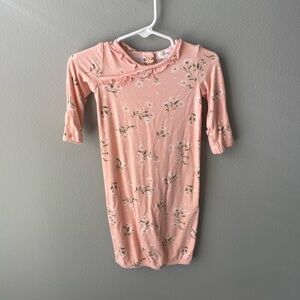Angel Dear Bamboo Pink Floral Baby Gown with Ruffle Details and Mitten Cuffs